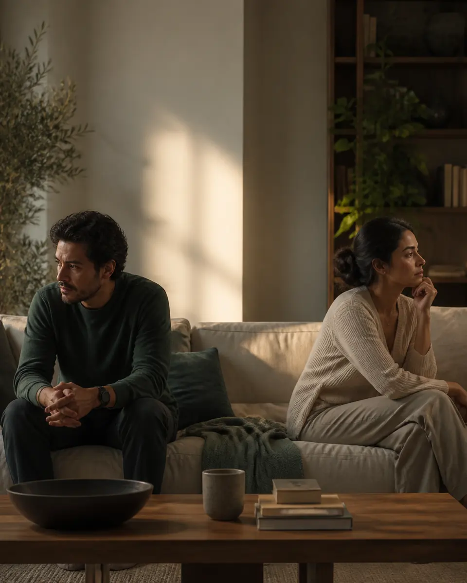 Pareja conversando en un momento de distancia emocional