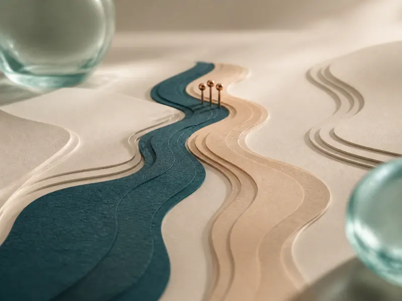 Composición visual de un camino de pasos claros hacia una solución