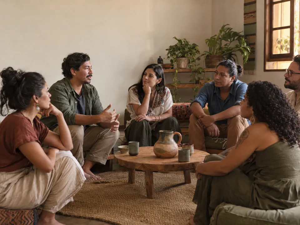 Personas participando juntas en una sesión de comunidad